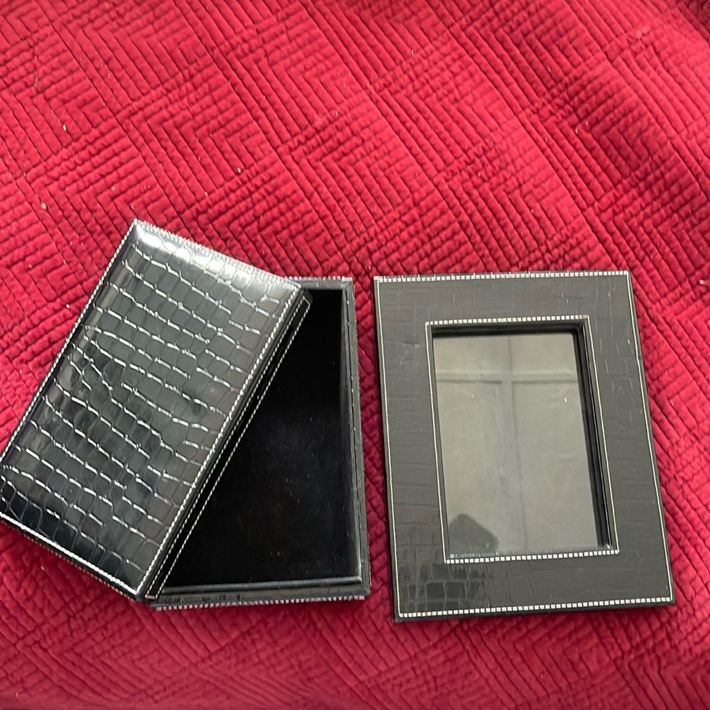 Patent Crocodile Jewelry Box & Picture Frame Set.